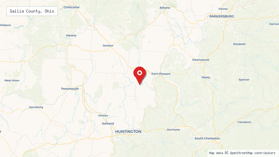 Street map of Gallia County, Ohio with location pin