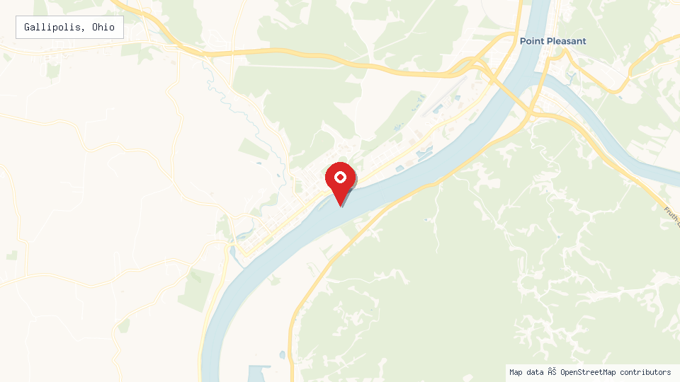 Street map of Gallipolis, Ohio with location pin