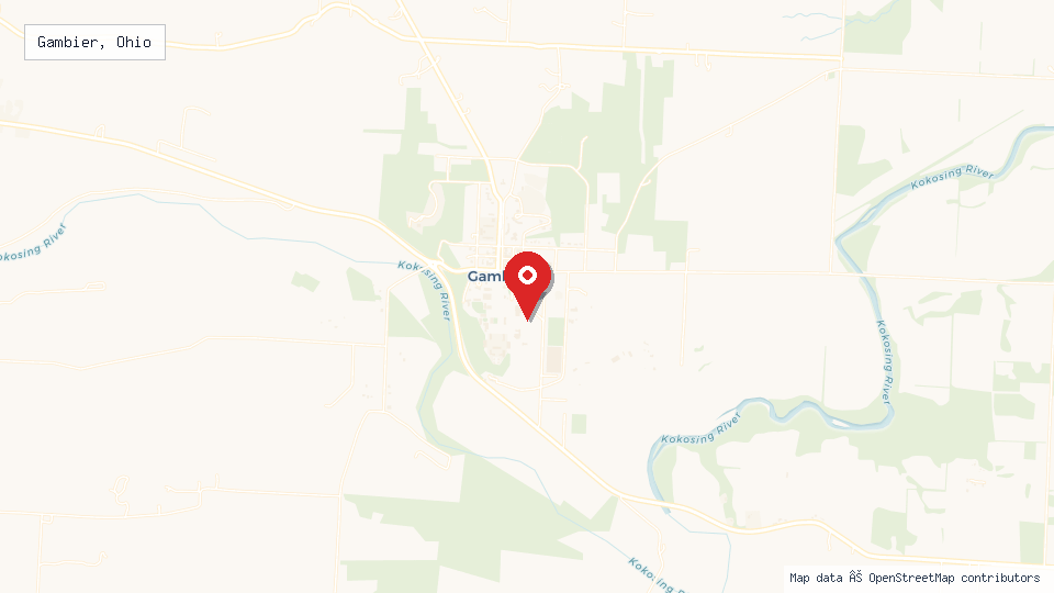 Street map of Gambier, Ohio with location pin