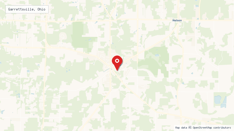 Street map of Garrettsville, Ohio with location pin