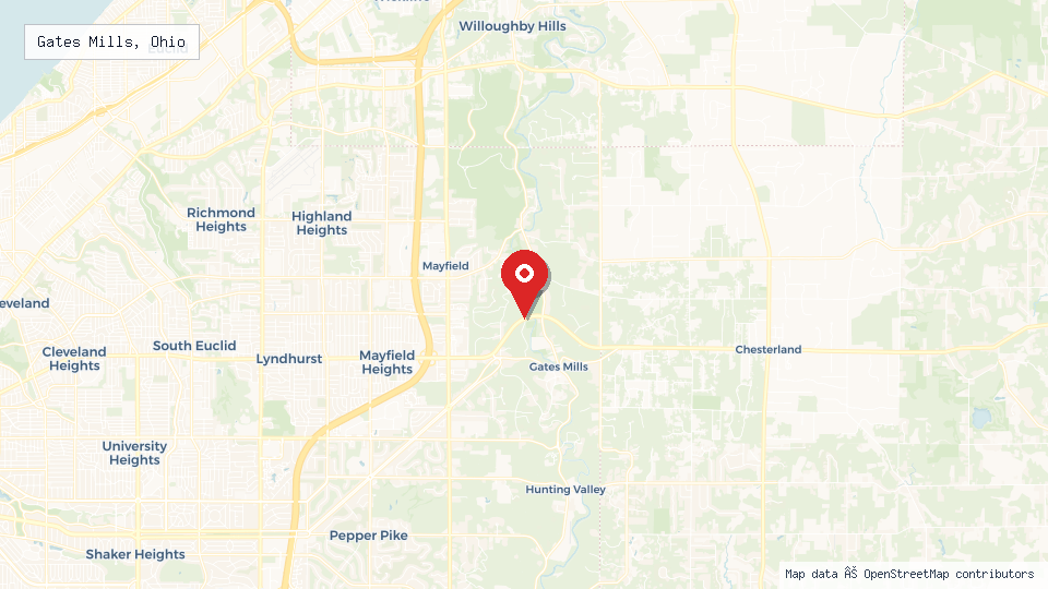 Street map of Gates Mills, Ohio with location pin