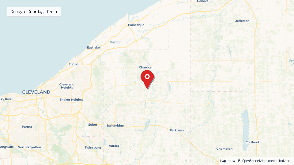 Street map of Geauga County, Ohio with location pin