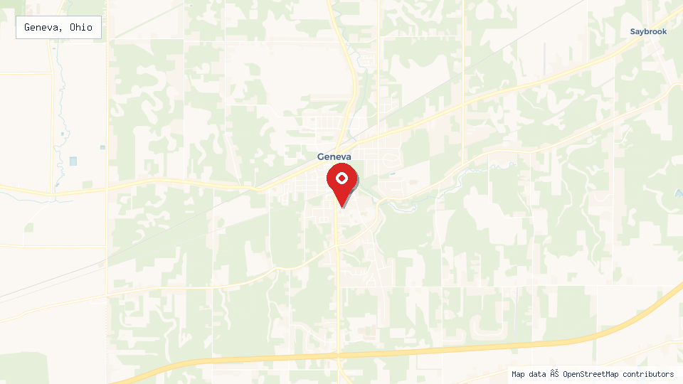 Street map of Geneva, Ohio with location pin