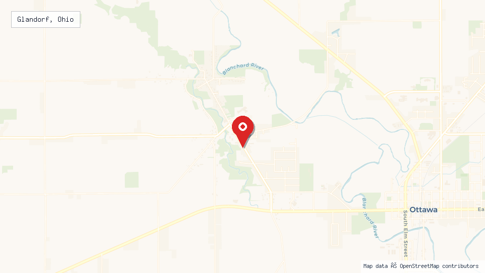 Street map of Glandorf, Ohio with location pin