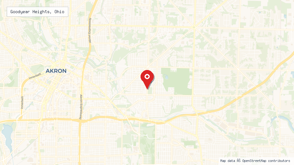 Street map of Goodyear Heights, Ohio with location pin