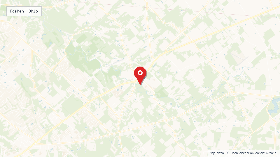 Street map of Goshen, Ohio with location pin
