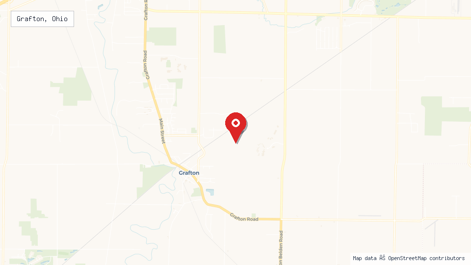 Street map of Grafton, Ohio with location pin