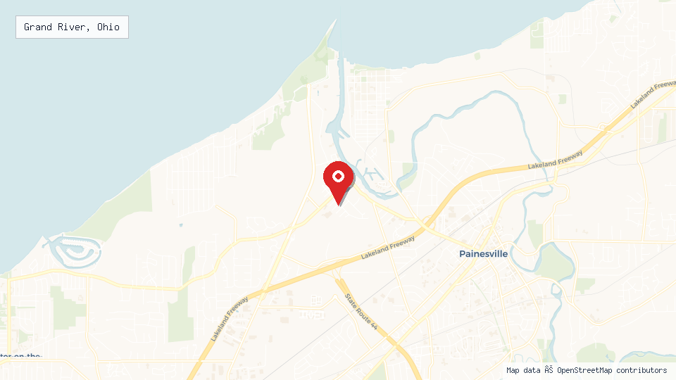 Street map of Grand River, Ohio with location pin
