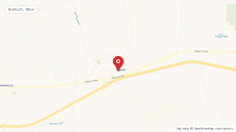 Street map of Gratiot, Ohio with location pin
