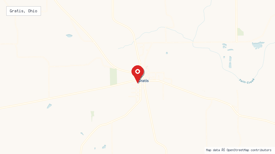 Street map of Gratis, Ohio with location pin