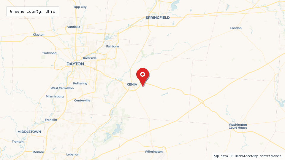 Street map of Greene County, Ohio with location pin