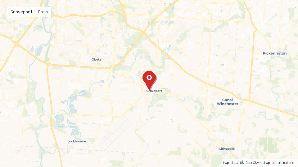 Street map of Groveport, Ohio with location pin