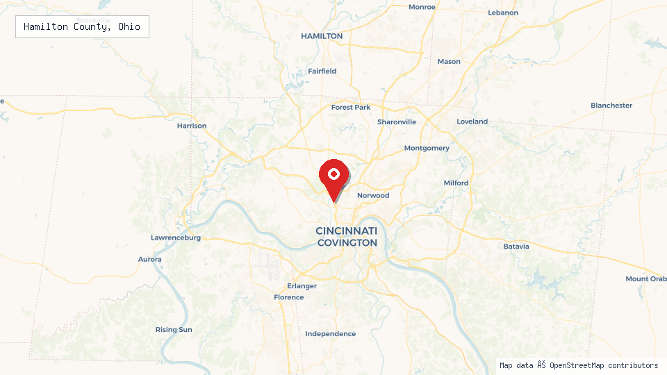 Street map of Hamilton County, Ohio with location pin