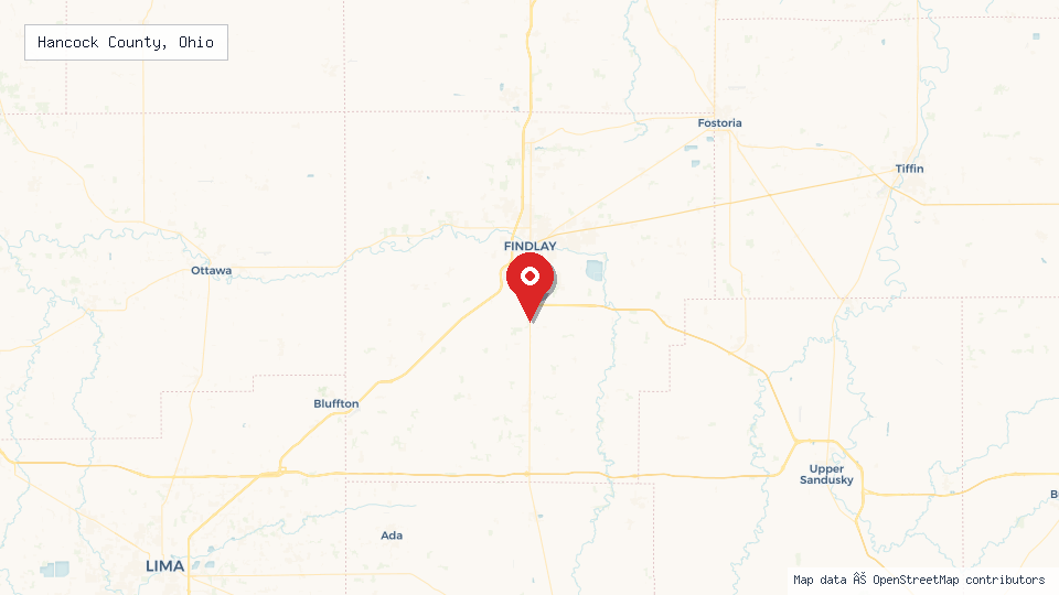 Street map of Hancock County, Ohio with location pin