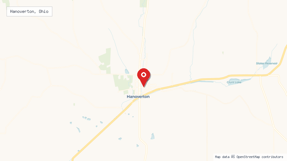 Street map of Hanoverton, Ohio with location pin