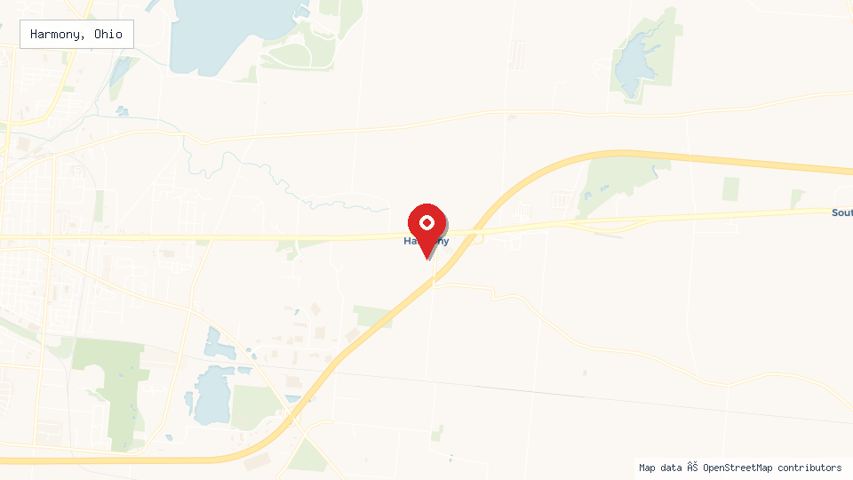 Street map of Harmony, Ohio with location pin