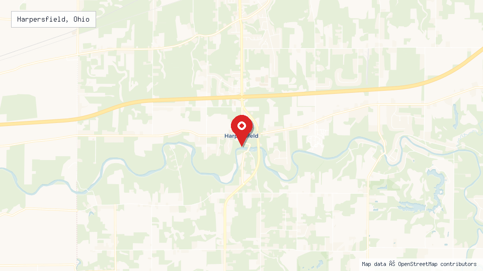 Street map of Harpersfield, Ohio with location pin