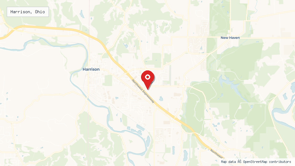 Street map of Harrison, Ohio with location pin