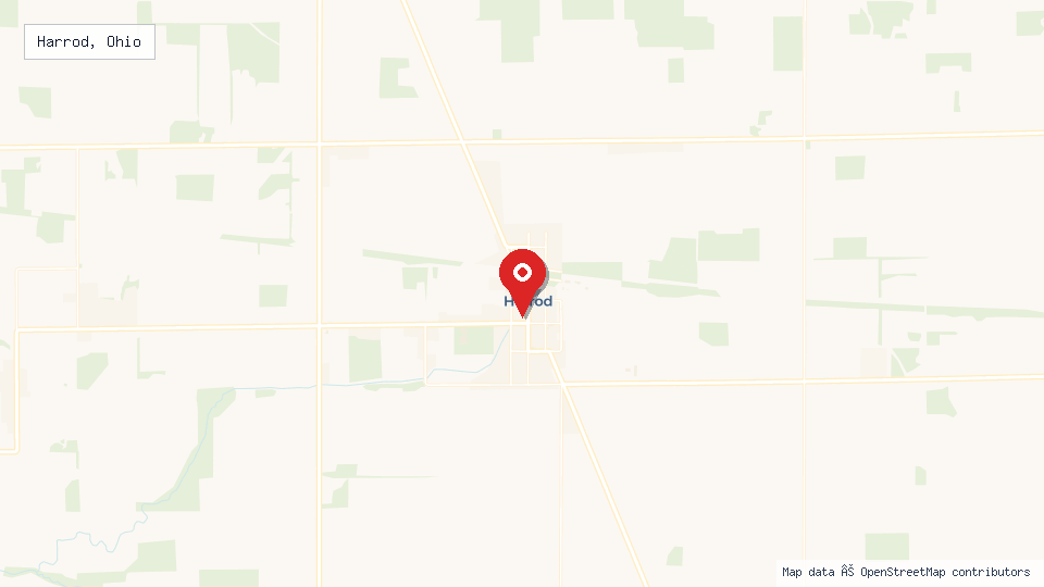 Street map of Harrod, Ohio with location pin