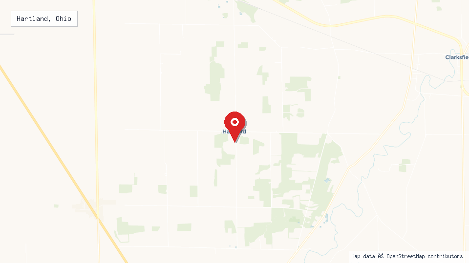 Street map of Hartland, Ohio with location pin