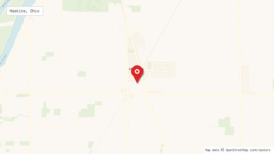 Street map of Haskins, Ohio with location pin