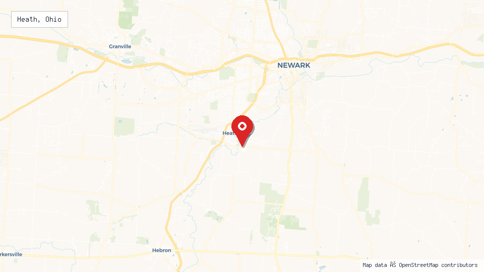 Street map of Heath, Ohio with location pin