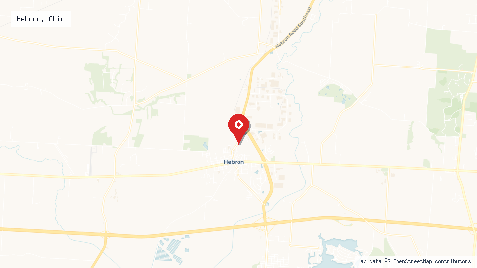 Street map of Hebron, Ohio with location pin