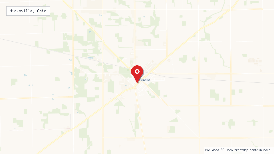 Street map of Hicksville, Ohio with location pin
