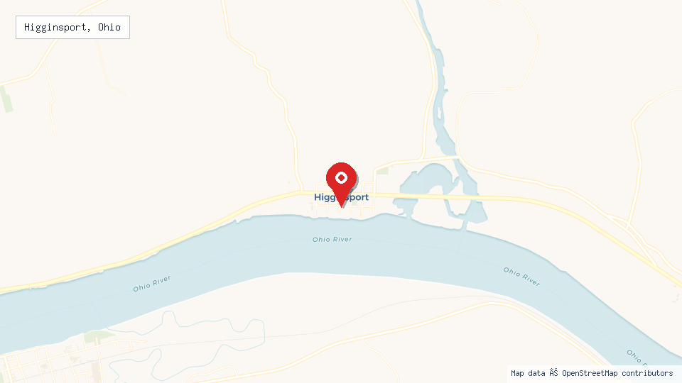 Street map of Higginsport, Ohio with location pin