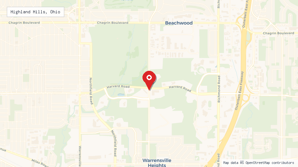 Street map of Highland Hills, Ohio with location pin