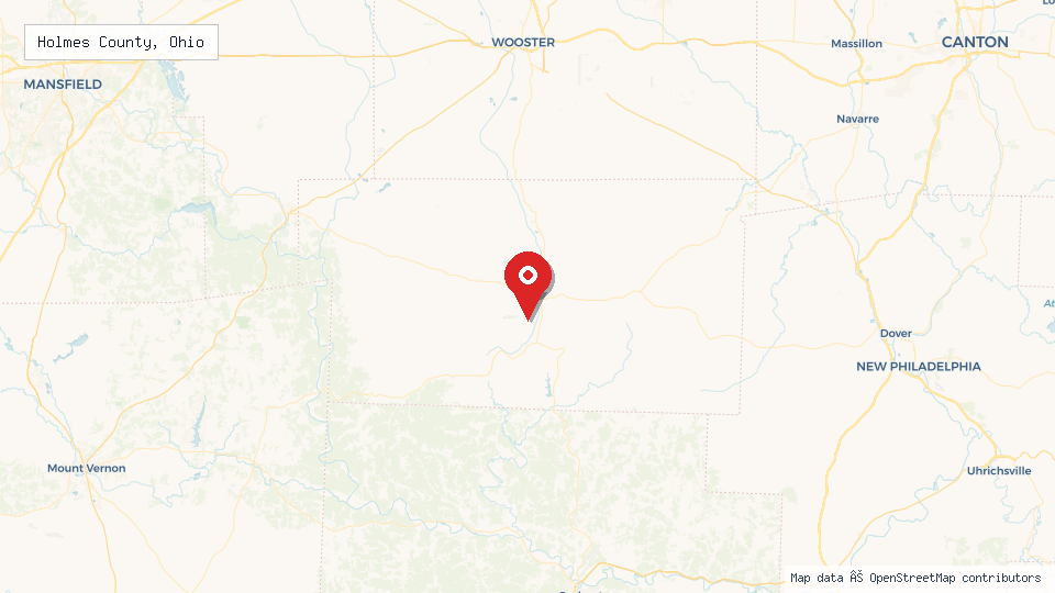 Street map of Holmes County, Ohio with location pin