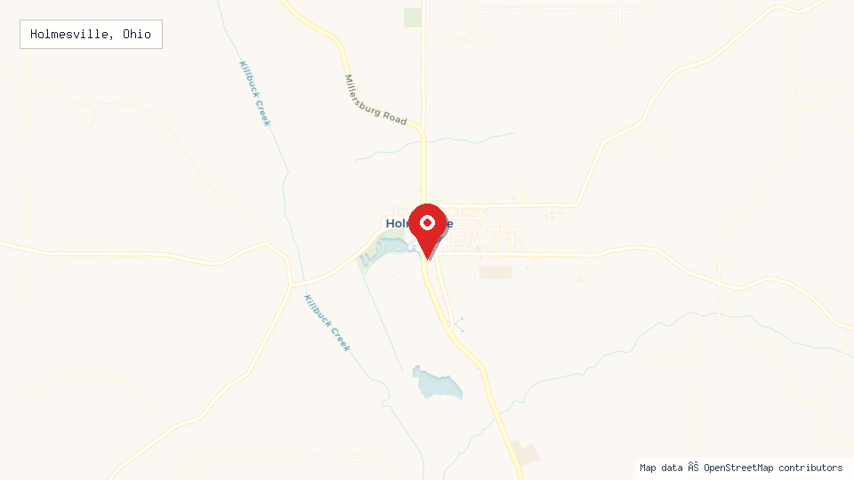 Street map of Holmesville, Ohio with location pin