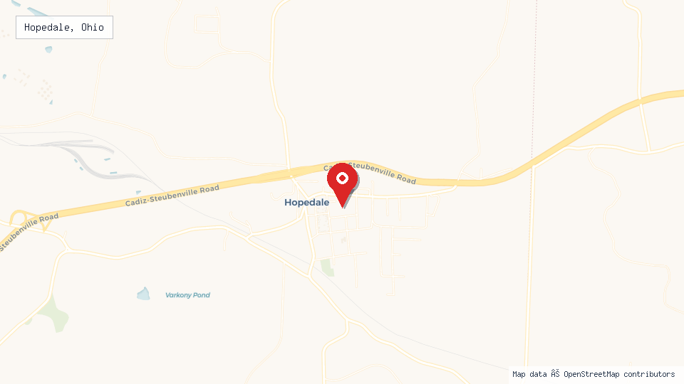 Street map of Hopedale, Ohio with location pin