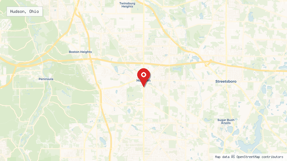Street map of Hudson, Ohio with location pin