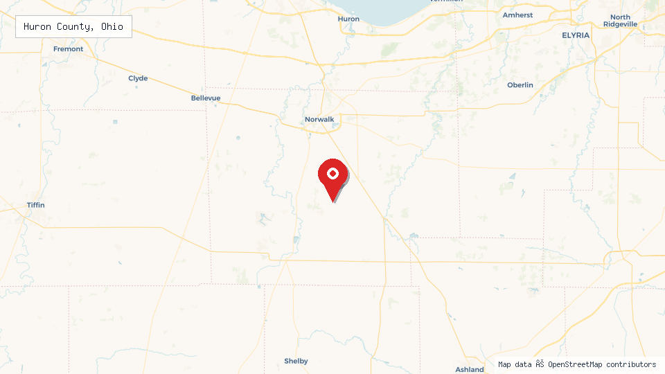 Street map of Huron County, Ohio with location pin
