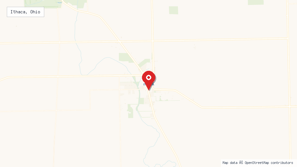 Street map of Ithaca, Ohio with location pin