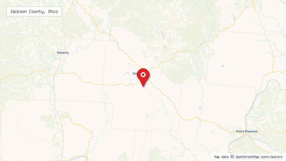 Street map of Jackson County, Ohio with location pin