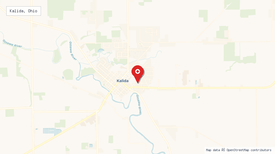 Street map of Kalida, Ohio with location pin