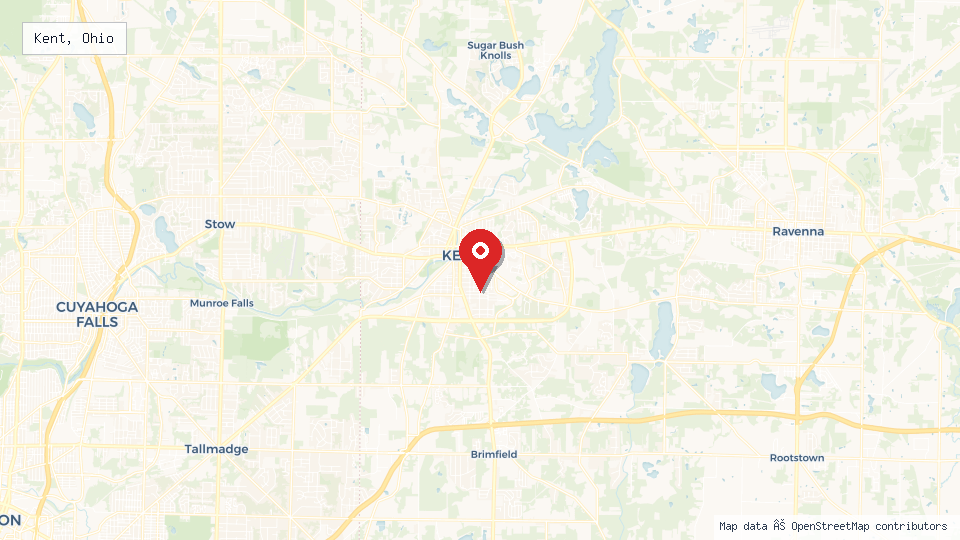 Street map of Kent, Ohio with location pin