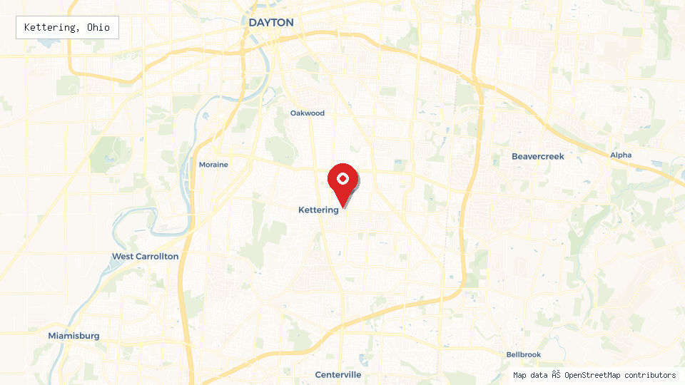 Street map of Kettering, Ohio with location pin