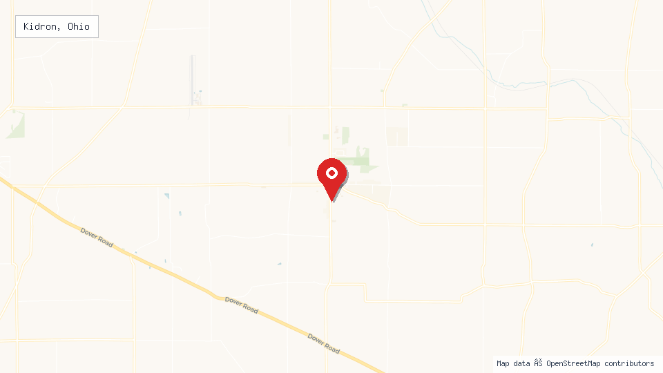 Street map of Kidron, Ohio with location pin