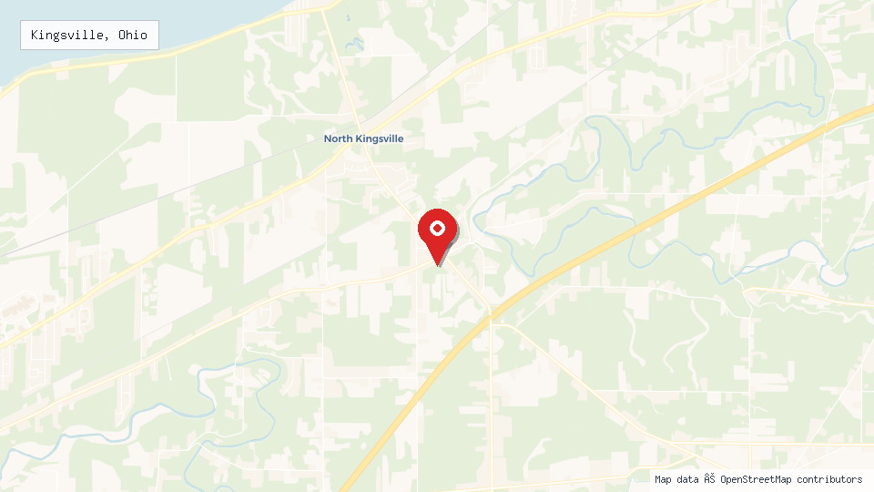 Street map of Kingsville, Ohio with location pin