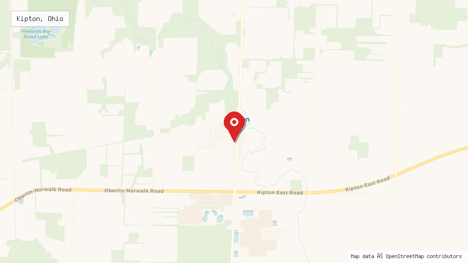 Street map of Kipton, Ohio with location pin