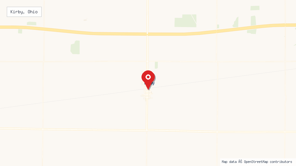 Street map of Kirby, Ohio with location pin