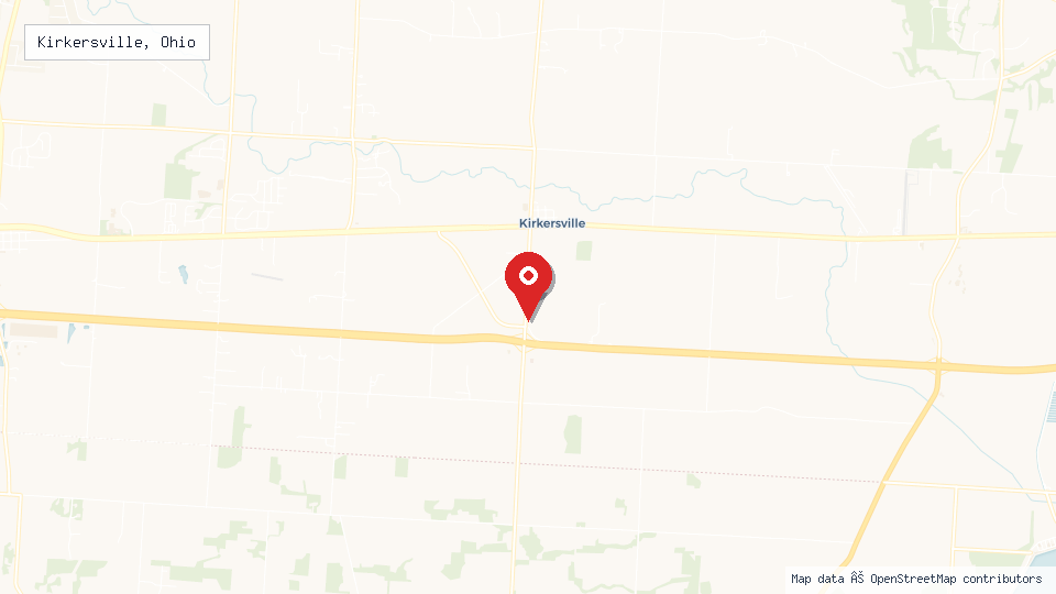 Street map of Kirkersville, Ohio with location pin