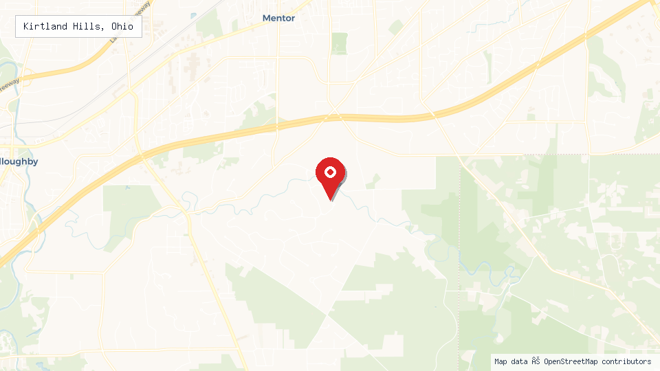 Street map of Kirtland Hills, Ohio with location pin
