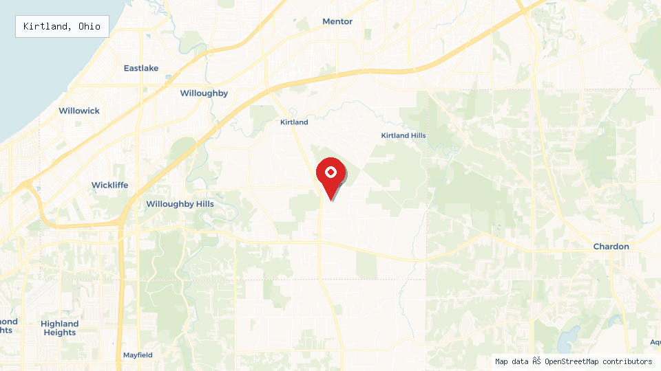 Street map of Kirtland, Ohio with location pin