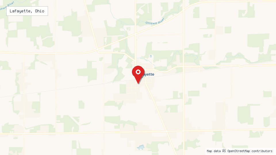 Street map of Lafayette, Ohio with location pin