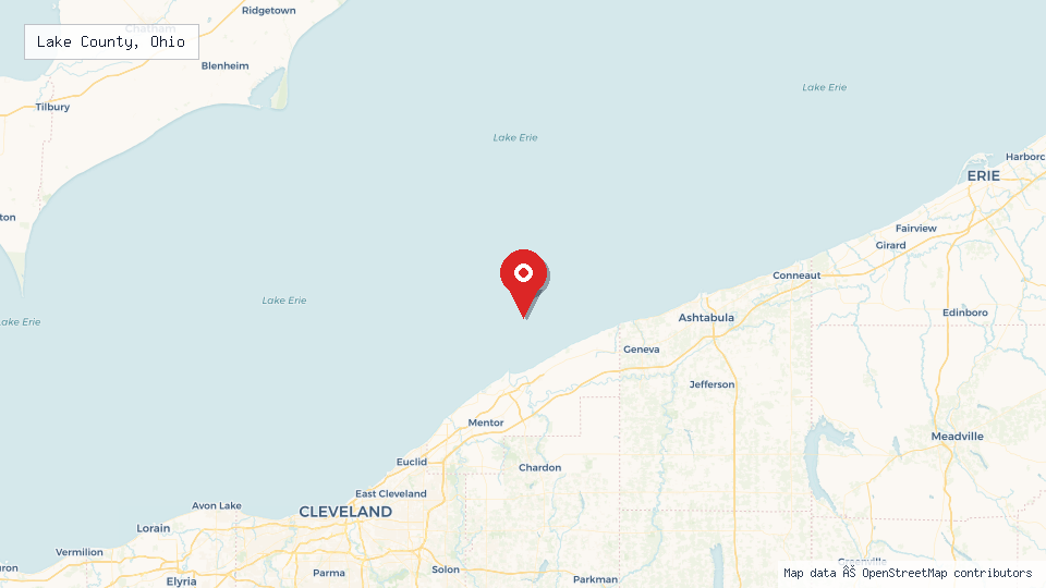 Street map of Lake County, Ohio with location pin