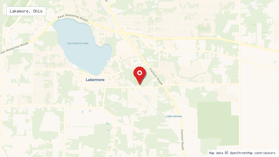 Street map of Lakemore, Ohio with location pin